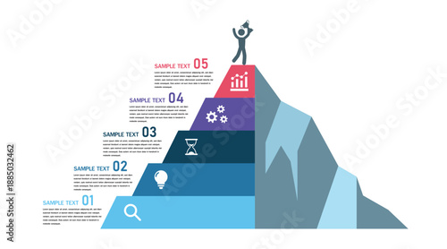 5 Step Pyramid Infographic with Trophy and Business Icons