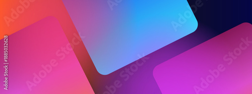 Overlapping rounded square shapes featuring pink blue and purple tones
