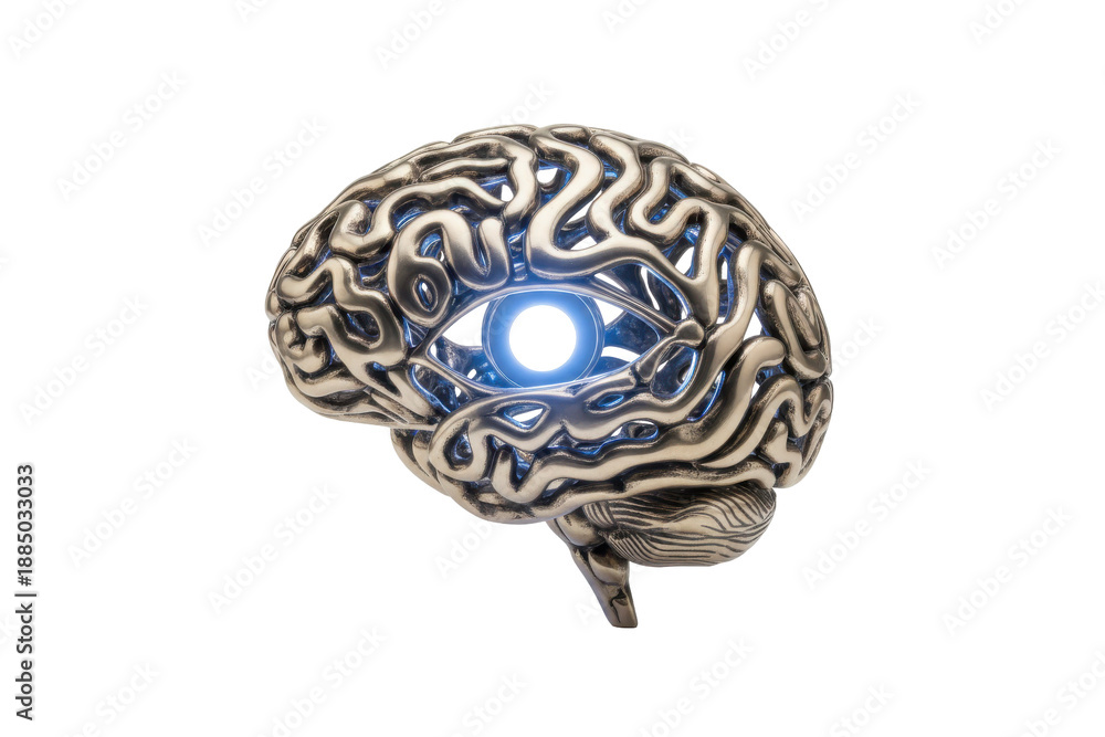Fototapeta premium Abstract Brain With Glowing Eye Symbolizing Intelligence and Insight