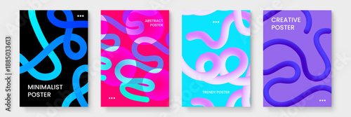 High contrast magenta and cyan backgrounds with interlaced 3D flowing lines and circles for trendy social media graphics