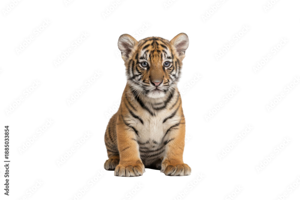Obraz premium Adorable Tiger Cub Sitting and Looking Forward