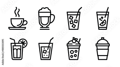 Vector icon set featuring cafe and coffee shop elements, perfect for restaurant menus, apps, and branding, warm and inviting style.