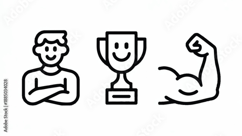 Vector icon set for confidence and self-esteem, representing empowerment and personal growth, positive and motivational symbols.