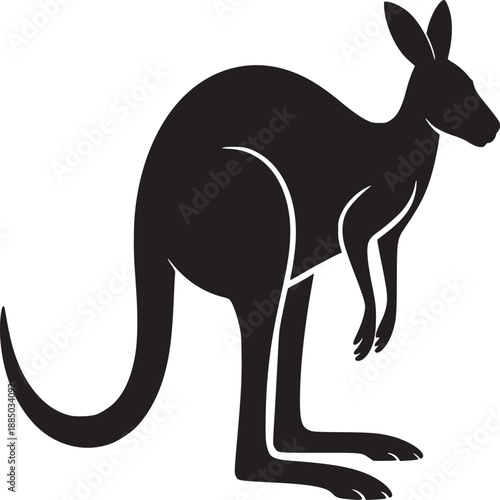 A silhouette of a kangaroo standing on its hind legs with a white background in a simple illustration