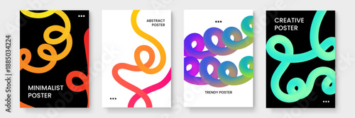 Versatile series featuring dark mode and white layouts with vibrant 3D ribbon shapes for contemporary digital art