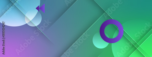 Fresh digital backdrop featuring diagonal panels in green and cyan shades with vibrant purple circular elements