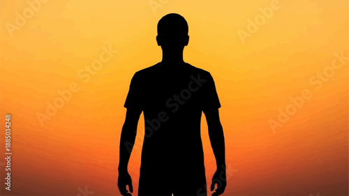 Silhouette of a Man Standing Against a Vibrant Sunset Sky.
