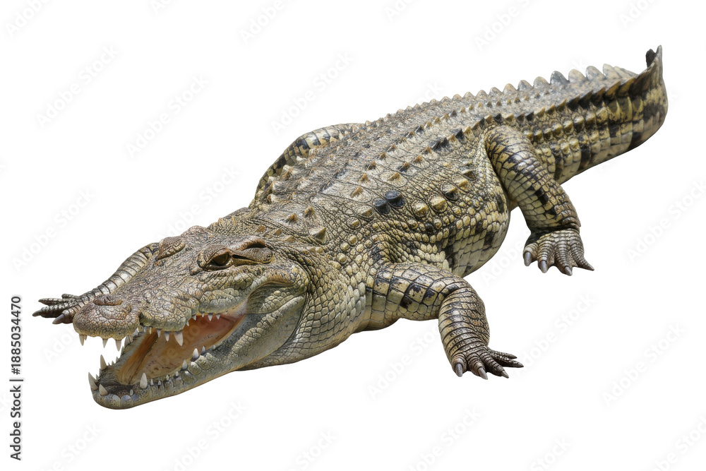 Fototapeta premium Aggressive Crocodile Biting with Open Mouth and Sharp Teeth, Wild Reptile