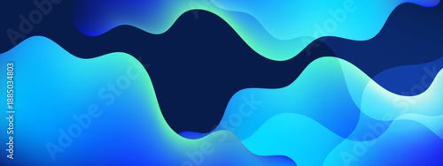 Glowing cyan waves overlapping against a dark navy blue background creating a high contrast look