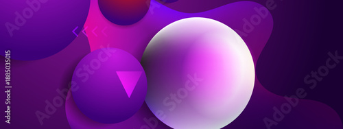 Stylish 3D spheres and abstract elements arranged over a purple gradient background with soft shadows