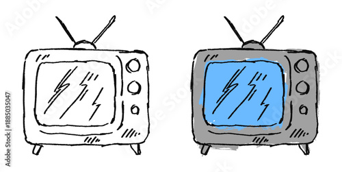 Grunge sketch handdrawn old television vector for urban art. Ideal for rough retro TV textures, messy media drawings, and edgy vintage electronic designs.