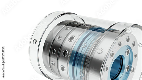 Close-up Render of a Hydraulic Cylinder Assembly with Transparent Casing