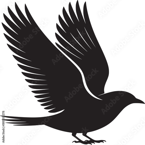 Silhouette of a bird with wings spread against a white background in a minimalist style design art