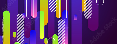 Abstract composition featuring multi colored rounded vertical bars flowing smoothly over a deep purple backdrop