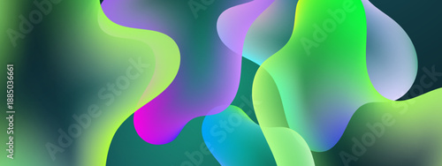 Abstract green background featuring fresh liquid waves and translucent layered organic shapes