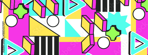 High contrast graphic design featuring bright pink panels and geometric structural elements
