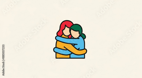 Two people hugging each other warmly in colorful illustration