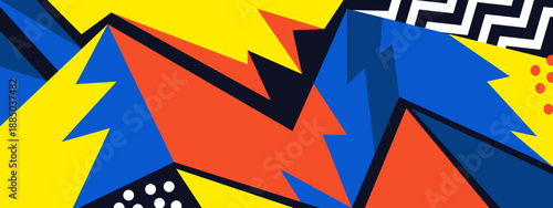 High contrast urban design with blue orange yellow and zigzag elements