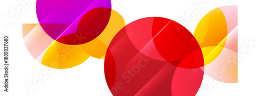 A clean white background with various sizes of semi transparent colorful circles creating a playful composition