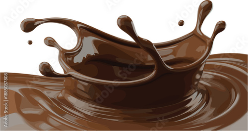 Dynamic Liquid Dark Chocolate Splash with Glossy Ripples Swirling Waves and Elegant Falling Droplets Isolated on White Background for Sweet Dessert Food Design