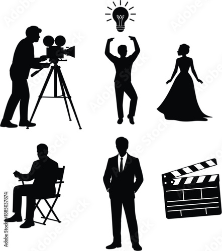 Obraz na plátne Film industry professional silhouettes set featuring camera operator, director i
