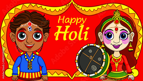 Celebrating holi with traditional attire and joyous spirit Vector