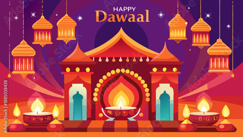 Celebrating the festive spirit of diwali with radiant lights and traditional decorations Vector