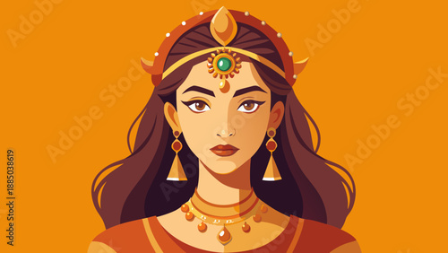 Illustrated portrait of an elegant woman in traditional attire Vector
