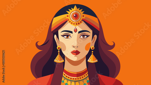 Illustrated portrait of a graceful woman in traditional attire Vector