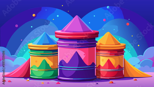 Vibrant barrels displaying colorful peaks in a dreamy landscape Vector