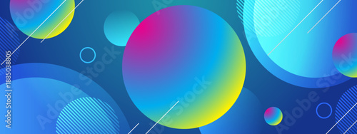 Modern aesthetic background featuring vibrant blue and cyan fluid spheres with glowing geometric elements and subtle light lines