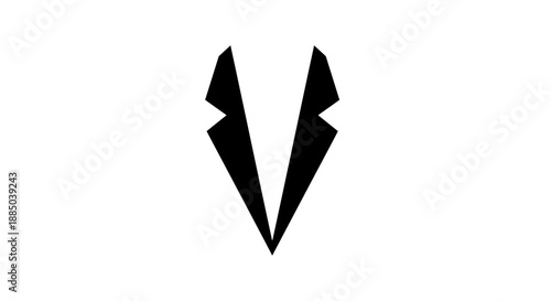 Minimalist black blazer lapel silhouette isolated on a crisp white background, emphasizing geometric design and sharp lines