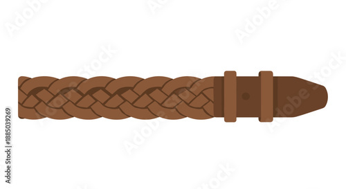 Brown braided belt isolated on a white background, showcasing intricate woven design and classic style