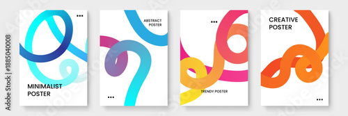 Visual set of creative layouts with flowing blue and orange 3D gradients on a white backdrop