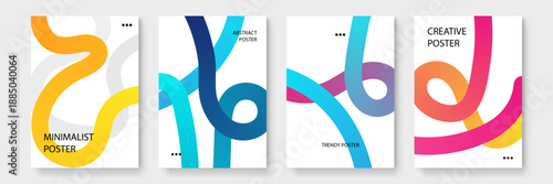 Modern set of layouts with thick vibrant line paths and fluid color transitions for branding