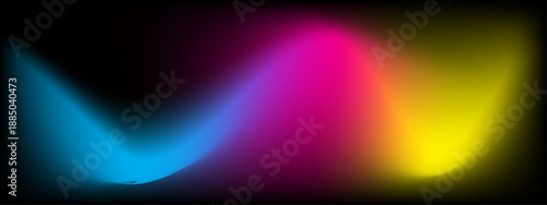 Dynamic organic wave of light floating in dark space with smooth rainbow color transitions