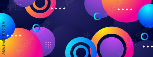 Modern layout with vibrant purple and orange circles accented by dotted patterns and white cross symbols