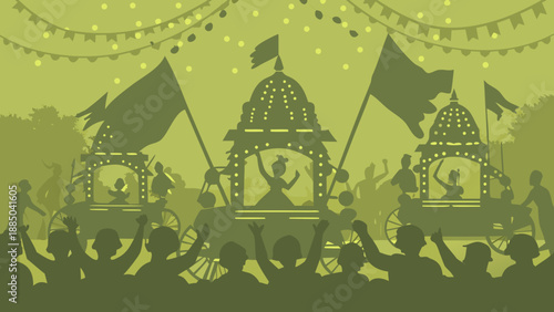 Vibrant festival parade with traditional lanterns and flags Vector
