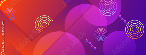 Intense magenta and red background featuring overlapping circular layers and neon ring patterns for a high energy digital design