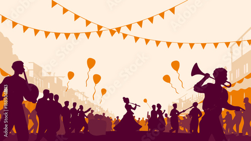 Jubilant community celebration under festive bunting Vector