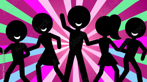 Jubilant group of friends dancing in vibrant harmony Vector