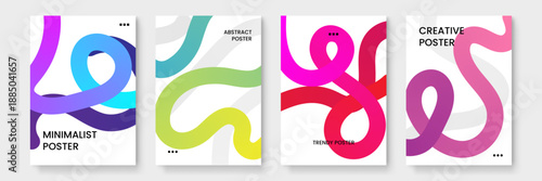 High energy abstract posters with neon fluid curves and thick gradient lines ideal for modern event promotion and music covers