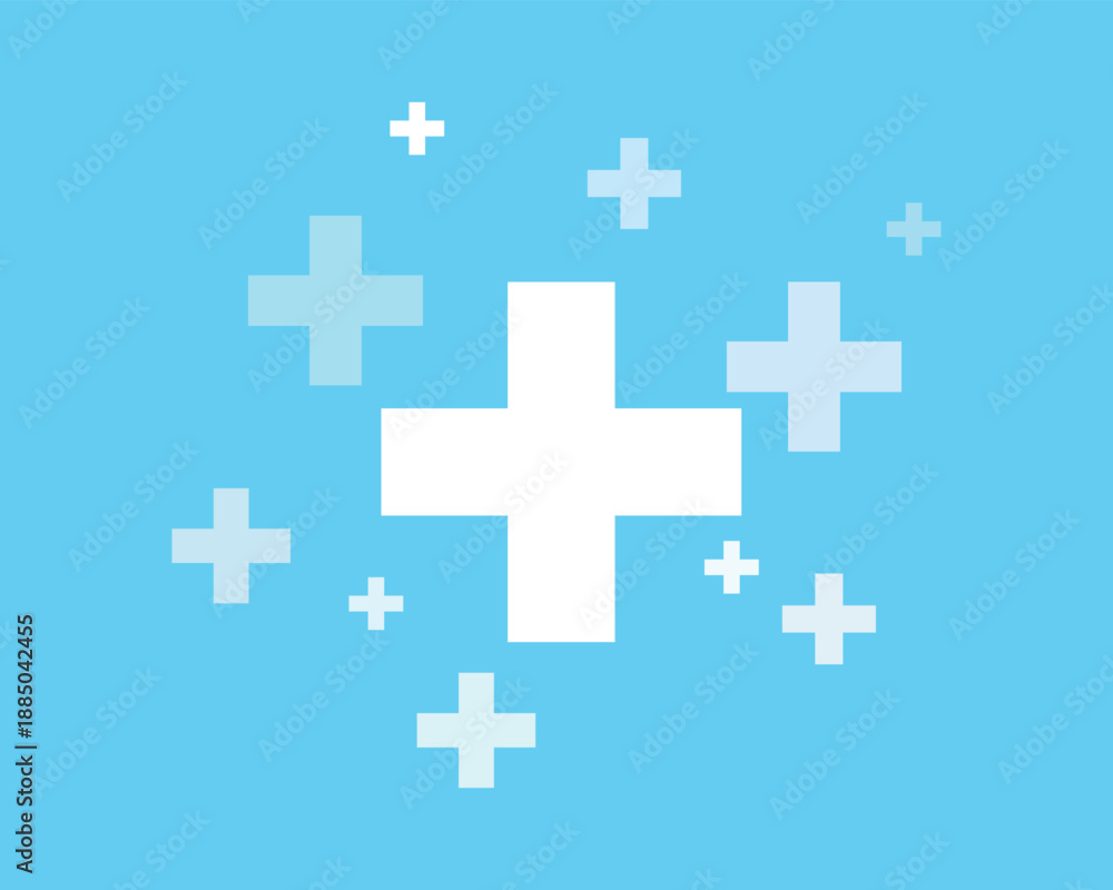 Obraz premium Stylized plus sign with sparkles on blue background