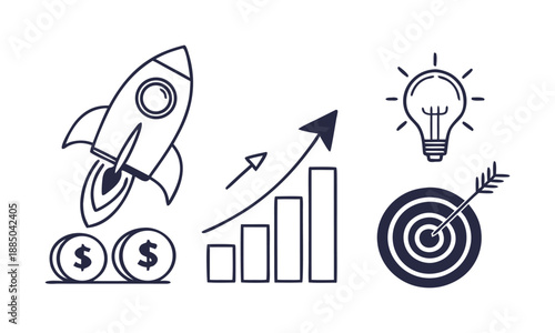 Modern business strategy and growth icons set vector illustration, easily editable. 