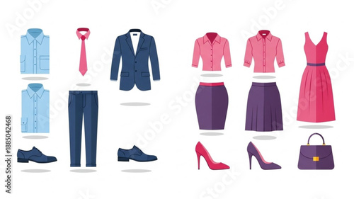Mens and Womens Business Attire Collection Flat Design.