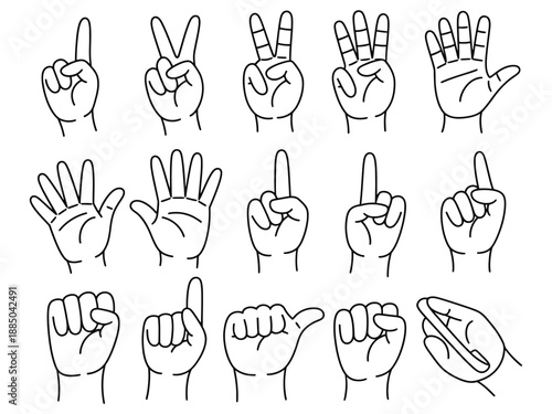 Vector illustration icon a set of hand gestures and signs in american sign language for communication and expression