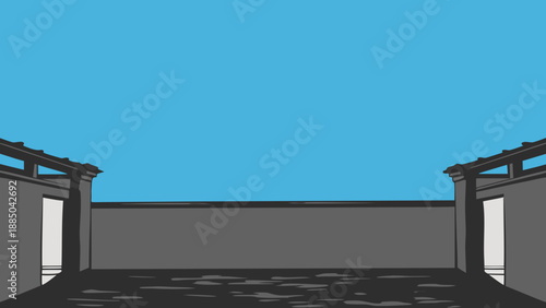 Minimalistic rooftop terrace with clear blue sky Vector