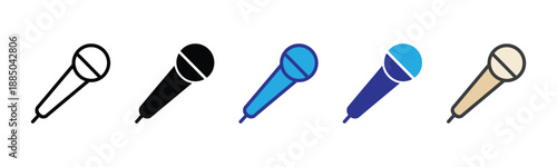 Vector illustration icon a set of colorful microphones icons in different colors and styles for music and podcasting concepts