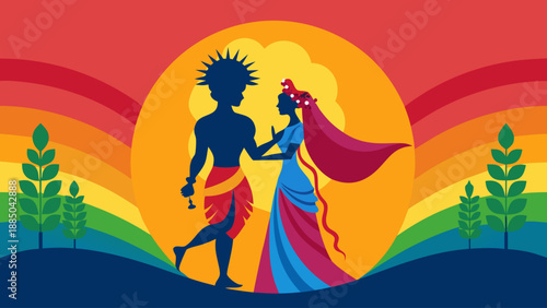 Vibrant sunset dance of divine couple Vector
