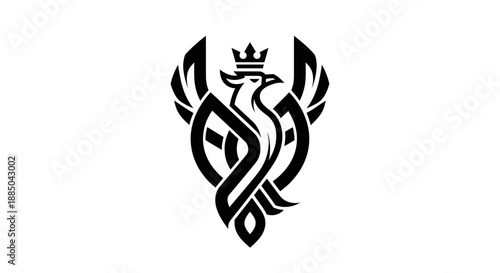 Abstract bird icon with crown emblem